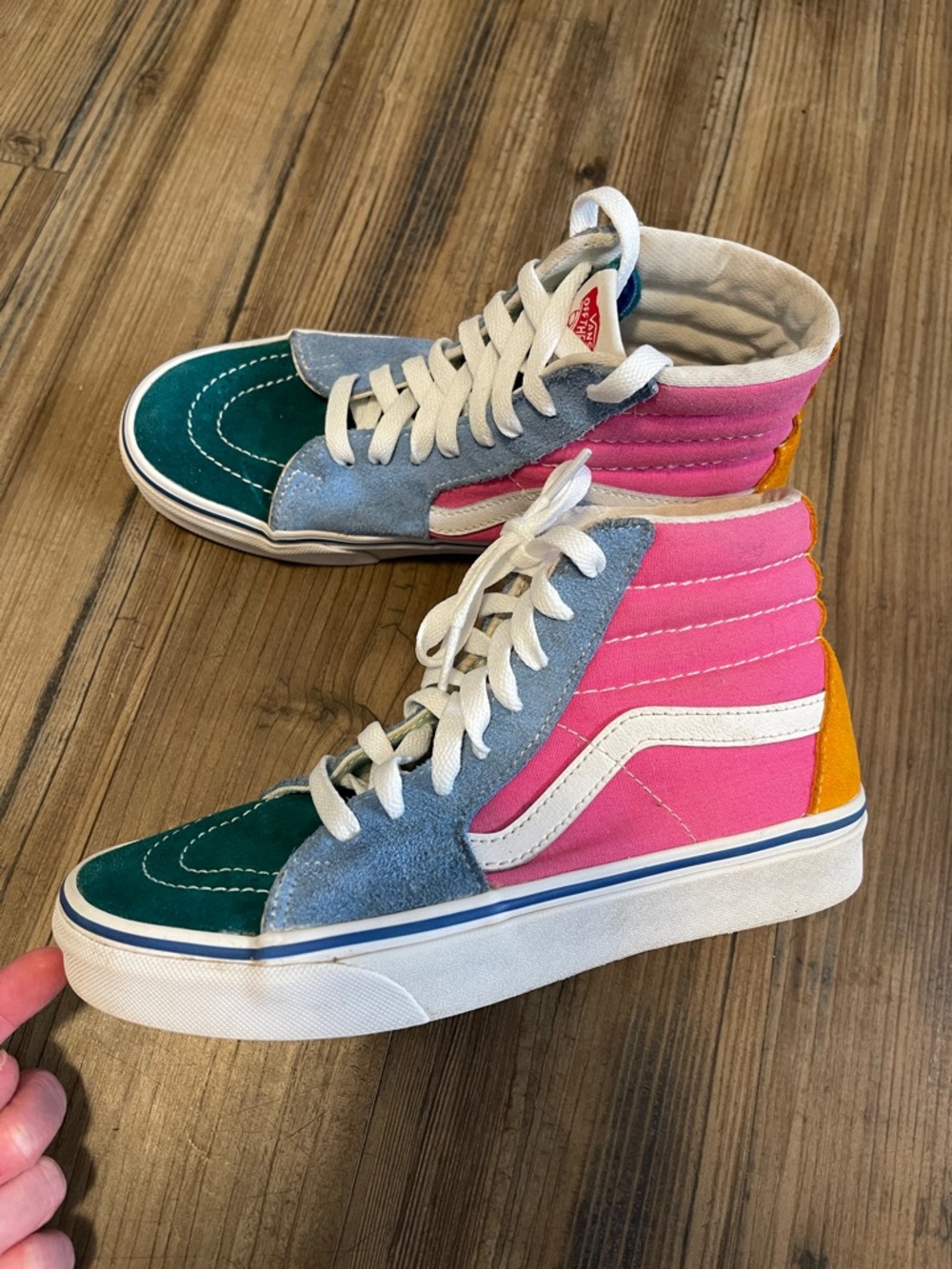 Vans Kids High-Top Sneakers in Pink, Teal, Light Blue & Yellow